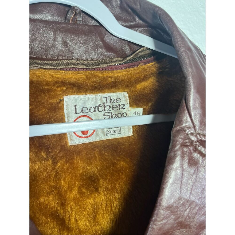 Vintage 70s Sears Leather Shop Brown Leather Jacket Mens 46 Removable Lining - Picture 2 of 9